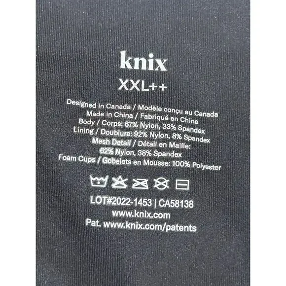 Knix Racerback Pullover Sports Bra XXL++ Black Med Impact Support Wicking NWT